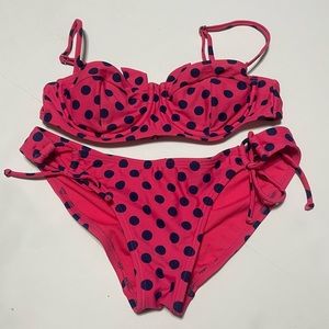 Arizona Pink and Navy Polka dot Bikini Super low Rise Under wire corset top
